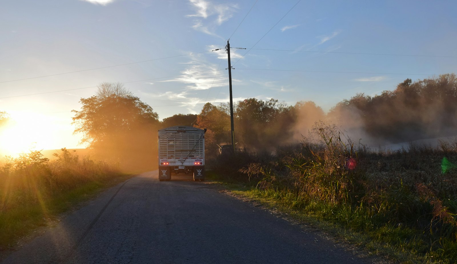 A country road at sunset in East Central Indiana